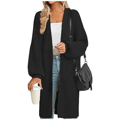 Strickjacken Für Damen Mit Kapuze, Strickjacke Kurz Damen Cardigan Damen, Strickjacke Schwarz Damen Strickjacke Lang Long Strickjacke Damen Pullunder Damen Strickweste Damen Lang(Schwarz,5XL) von Saymany