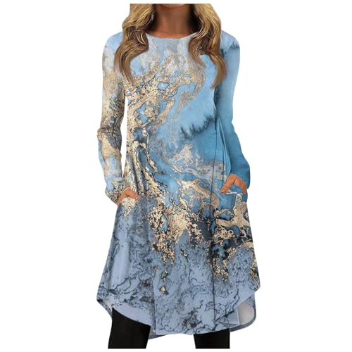 Strickkleid Damen Herbst Männer Kleidung Ballkleid Damen Lang Festliche Kleider Wickelkleid Damen Kleid Herbst Weihnachtskleider Damen Kleid Damen Langarm Blusenkleid Damen Langarm(3-Light Blue,M) von Saymany