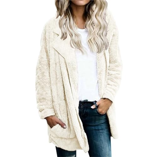 Sweatjacke Damen Mit Kapuze Lang Winterpullover Damen Winterjacke Damen Fall Outfit Damen Winter Kleider Damen Warme Winterjacke Damen Plüschjacke Damen Teddyfleece Jacke Damen(2-Beige,M) von Saymany