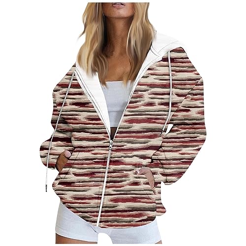 Sweatjacke Lang Damen Mit Kapuze Hoodie Damen Oversize Kapuzenpullover Für Damen Pullover Damen Sweatjacke Damen Lang Damen Hoodie Pullover Mit Reissverschluss Damen Damen Fleecejacke(2-Wine,XL von Saymany