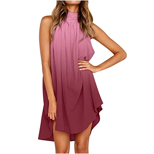 Trägerkleid Damen Sommerkleider Neckholder Schulterfrei Elegant Kleider Sommerkleid Beach Cami Kleider Strandkleid Freizeitkleid Unregelmäßige Minikleider Swing Mini Kleid von Saymany