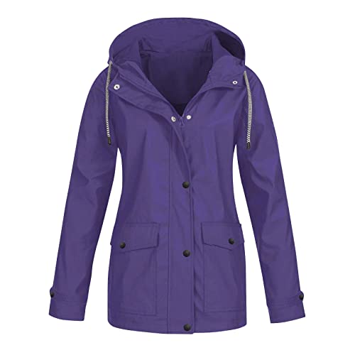 Winterjacke Damen, Softshelljacke Mädchen Damen-Jacken, Regenjacke Ultraleicht Damen Sweatjacke Damen Lang Softshelljacke Damen Wasserdicht Atmungsaktiv, Strickjacke Damen（2-Purple,L) von Saymany