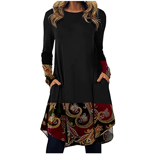 Winterkleid Damen Langarm Herbstkleid Lose Kleider Party Cocktailkleid Herbst Mini Kleid A-Linie Cocktailkleid Damen Hoodie Kleid Retro Kleider Pulloverkleid Tunika Kleid von Saymany
