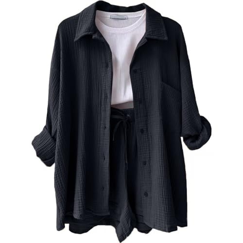 Yoga Outfit Damen Set Elegant Kleidung Aesthetic Damen 2 Teiler Set Oversize Sportbekleidung Damen Set Hausanzug Damen Kleidung Frühling Musselin Hawaii Outfit Workout Set Damen(3-Dark Gray,L) von Saymany