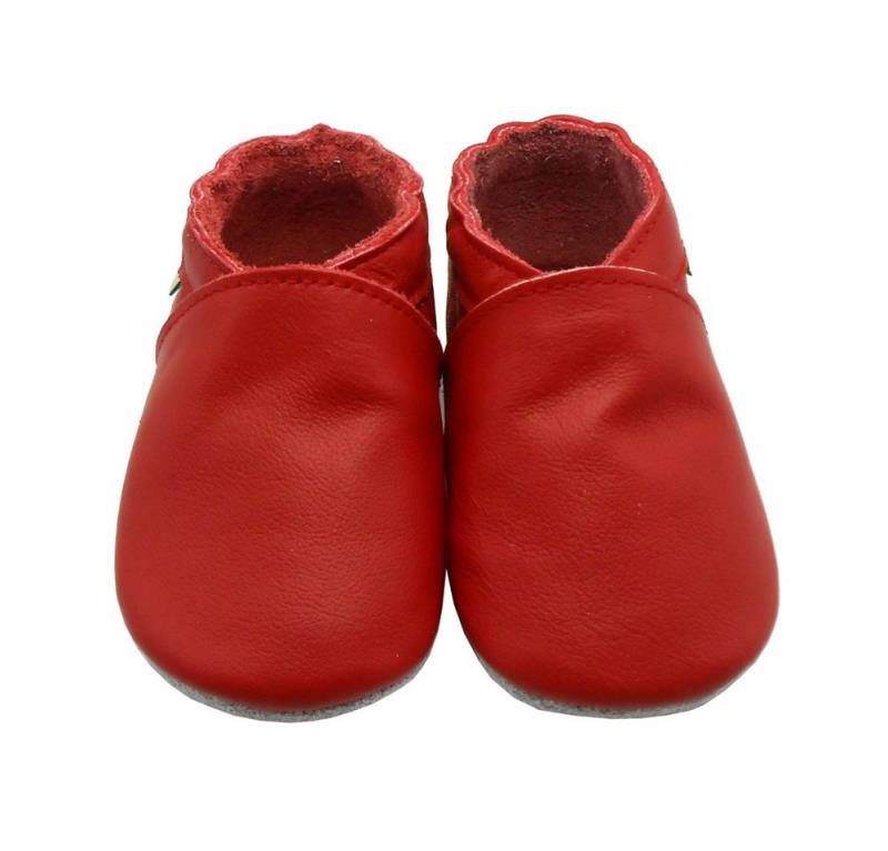 Sayoyo Weiche 100%Leder Lauflernschuhe Hausschuhe Lederpuschen Einfarbig Rot Krabbelschuh elatisch von Sayoyo