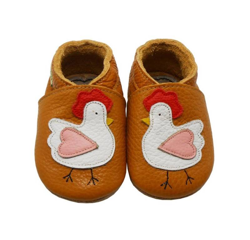 Sayoyo Weiche 100% Leder Lauflernschuhe Hausschuhe Lederpuschen Hahn Braun Krabbelschuh elastisch von Sayoyo