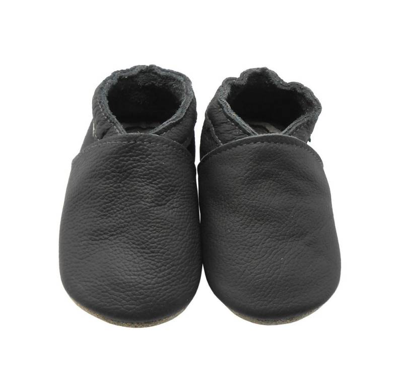 Sayoyo Weiche Leder Lauflernschuhe Hausschuhe Lederpuschen Einfarbig Schwarz Krabbelschuh (100% Leder) elastisch von Sayoyo