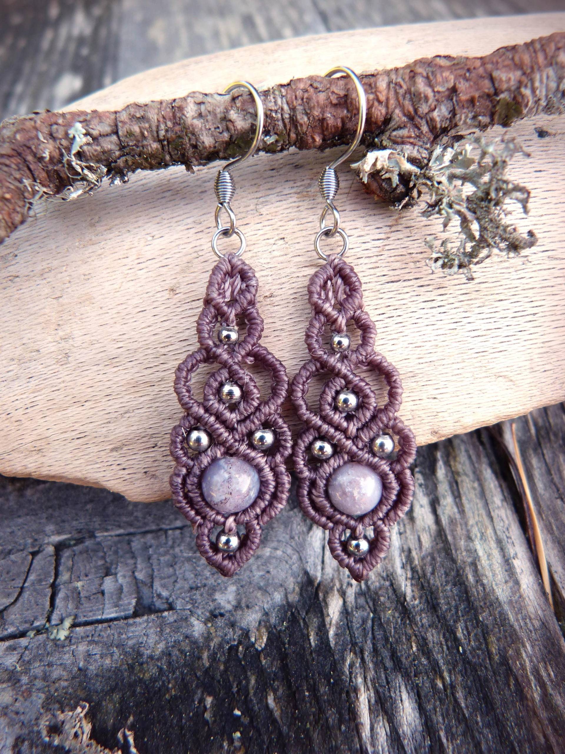 Ohrringe Makramee Hängeohrringe Mit Edelstein Macrame Schmuck von SayraNaturaViva