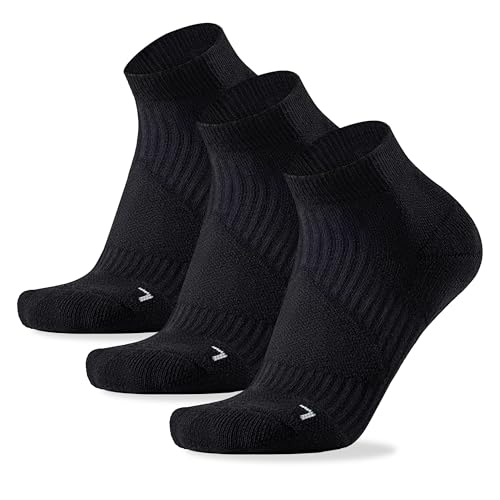 Saztins 3 Paar Socken Herren Damen Baumwolle Laufsocken Wandersocken Crew Sportsocken Gepolstert Trekkingsocken Cushioned Training Socken (DE/NL/SE/PL, Numerisch, 43, 47, Regular, Regular, Schwarz) von Saztins