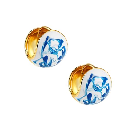 Sbshiouu Anspruchsvolle blaue und weiße Porzellan-Ohrmanschette mit Kupferbasis für empfindliche Haut, leichter Schmuck für den täglichen Gebrauch, SizeApprox.11x12mm/0.43x0.47inches, Kupfer von Sbshiouu