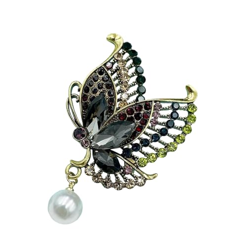 Sbshiouu Elegante Schmetterlings-Strass-Brosche für Damen, Hochzeit, Party, Outfit, Accessoire mit sicherem Verschluss, Legierung, 4x6cm, Metall von Sbshiouu