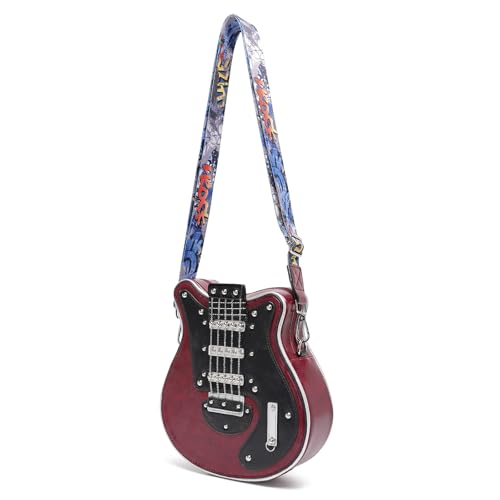 Sbshiouu Gitarren-förmige Umhängetasche aus PU-Leder mit verstellbarem Riemen, Handtasche für Musiker und Vielreisende, Gitarrenform, B, One Size Sbshiouu Gitarren-förmige Umhängetasche aus PU-Leder mit verstellbarem Riemen, Handtasche für Musiker und Vielreisende, Gitarrenform, B, One Size von Sbshiouu