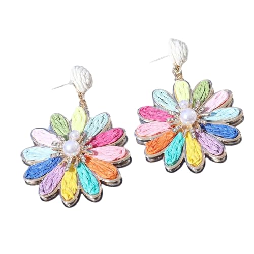 Sbshiouu Handgefertigte Bast-Blumen-Ohrringe, Stile, Schmuck für Frauen und Mädchen, elegantes süßes Rattan, 6.3cm4.5cm, Eisen, Lafit von Sbshiouu