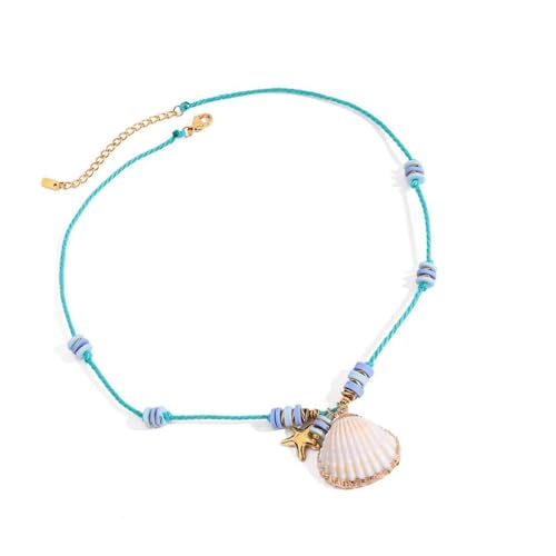Sbshiouu Oceanics Styles geflochtene Kordel-Halskette, verstellbare Länge, mit Muschelperlen, Schmuck, für Freizeit oder Strand, 5.07x5.85in, Edelstahl, geflochtenes Seil von Sbshiouu