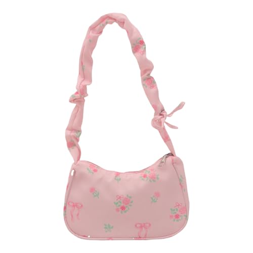 Sbshiouu Plissierte Achseltasche für Damen, große Kapazität, Umhängetasche, Blumenmuster, Handtasche, Studenten, Schule, Kordelzug, Pendeln, große Kapazität, Achselhöhle für Damen, plissierte von Sbshiouu