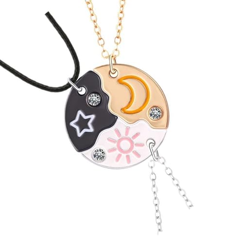 Sbshiouu Stilvolles Halsketten-Set mit Sonne, Mond, Stern, Dekoration für beste Freunde, Paare, verstellbare Kette, Modeschmuck von Sbshiouu