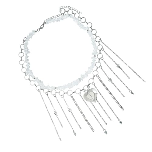 Sbshiouu Unregelmäßiger Naturstein-Herz-Anhänger, Fransen, Schlüsselbein-Kette, Halskette, Legierung, leicht, Schichtschmuck von Sbshiouu