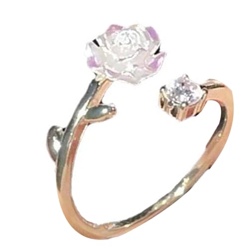 Sbshiouu Verstellbare Blumenringe für Damen, elegant, mit Zirkonia, Schmuck, Legierung, Accessoire, Brautschmuck von Sbshiouu