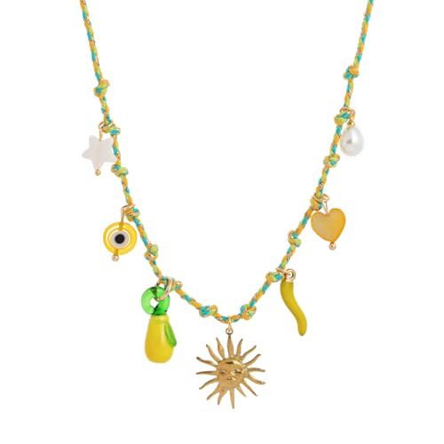 Sbshiouu Verstellbare Halskette aus Edelstahl mit verschiedenen Anhängern, stilvoller Halsschmuck, geflochtenes Seil, 455cm, Edelstahl von Sbshiouu