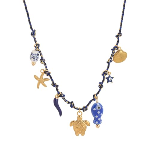 Sbshiouu Verstellbare Halskette aus Edelstahl mit verschiedenen Anhängern, stilvoller Halsschmuck, geflochtenes Seil, 455cm, Edelstahl von Sbshiouu