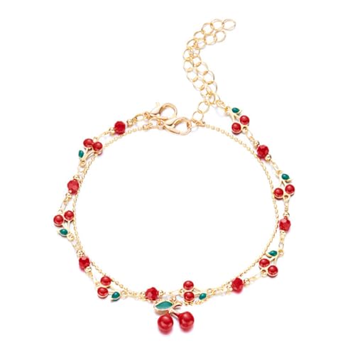 Sbshiouu Verstellbares Kirschen-Armband mit Zirkonia und Quasten-Design, funkelnder Halsschmuck für Damen, 11cm x 7cm x 1cm, Metall von Sbshiouu