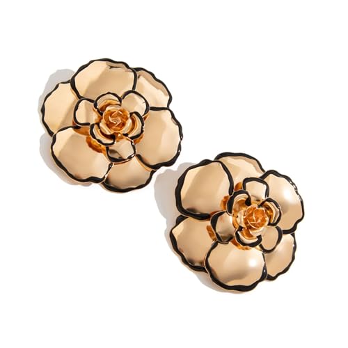 Sbshiouu Vintage-Ohrringe, goldfarben, geometrisches Blumenmuster, Statement-Ohrringe/Halskette, übertriebene Blume, Schmuck-Zubehör, 5cm5cm, Eisen + Öltropfen von Sbshiouu
