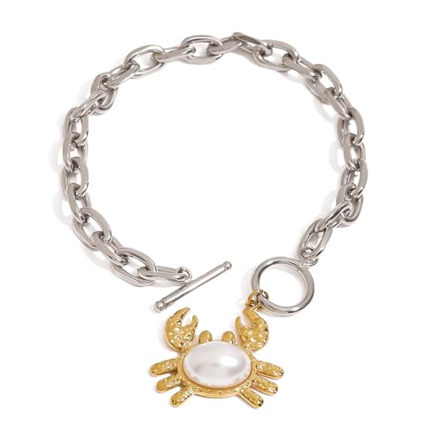 Sbshiouu Vocation Wasserdichtes Edelstahl-Schmuck-Set, Krebse, Anhänger, Halskette, Ohrringe, Armband für Damen, sensibel, 4.29x3.12in, Edelstahl von Sbshiouu
