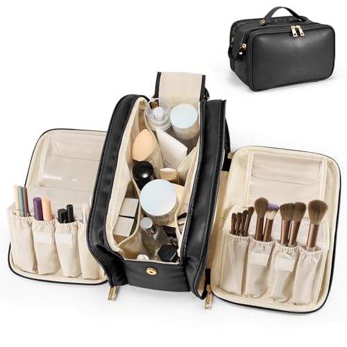 Reise-Make-up-Tasche für Damen, große Kapazität, Kosmetik, tragbarer Organizer, große Öffnung, wasserdicht, Aufbewahrung, Kulturbeutel, vertikal, freistehender Pinselhalter, Schwarz , modisch Reise-Make-up-Tasche für Damen, große Kapazität, Kosmetik, tragbarer Organizer, große Öffnung, wasserdicht, Aufbewahrung, Kulturbeutel, vertikal, freistehender Pinselhalter, Schwarz , modisch von Sbuxhrkid