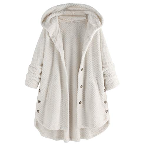 Damen Fleecejacke Kapuze Plüschjacke Große Größen Fleecemantel Thermo Fleece Teddymantel Mode Lässig Plüschmantel Plüsch Fleece Jacke Winterjacke Mantel Warme Teddyfleece Wintermäntel (White, L) von Sbyhbhyds