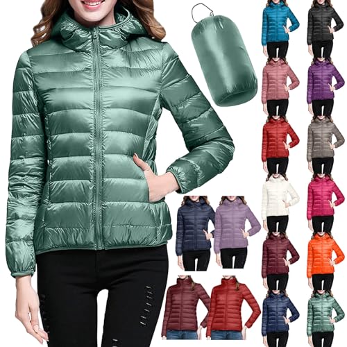 Sbyhbhyds Damen Warme wasserdichte Leichte Jacke Packbare Übergangsjacke Winterjacke Kapuze Frauen Gefüttert Pufferjacke Taschen Freizeit Wandern Reisen Winddichter Wintermantel Steppjacke von Sbyhbhyds