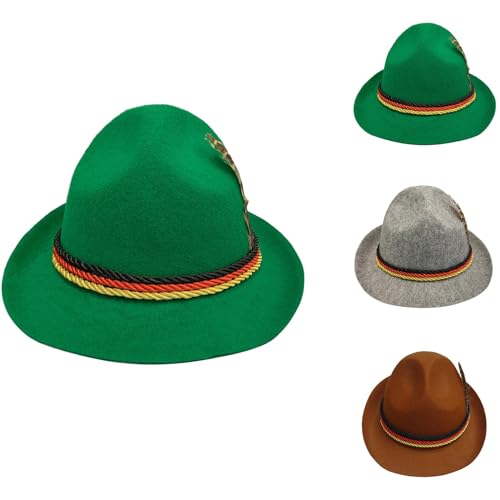 Sbyhbhyds Deutscher Oktoberfest Hut Federmützen Für Erwachsene,Erwachsene Fest Deutscher Hut,Kutscherhut Schweizer Feder Filz Alpenhüte,Oktoberfest Deutsche Hüte für Erwachsene (Green, One Size) von Sbyhbhyds