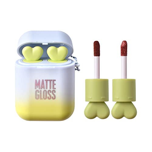 Süßes Lippenstift Lipstick Set Ohrhörer LipglossSchlüsselanhänger, 2-in-1 langanhaltend,wasserfest, flüssig,samtig matt, Mini Lipgloss Antihaft Becher für Damen Mädchen,1 Stück (I) von Sbyhbhyds