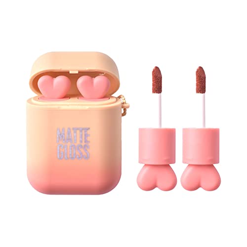 Süßes Lippenstift Lipstick Set Ohrhörer LipglossSchlüsselanhänger, 2-in-1 langanhaltend,wasserfest, flüssig,samtig matt, Mini Lipgloss Antihaft Becher für Damen Mädchen,1 Stück (One Size) von Sbyhbhyds
