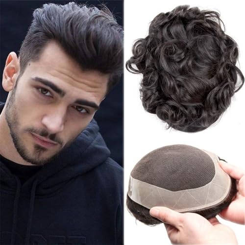 Toupee for Men, Men's Toupee 100% Virgin Human Hair Piece Fine Mono with Soft Thin Swiss Lace Bace Hair System (10 x 8,1B# Off Black) von ScAua