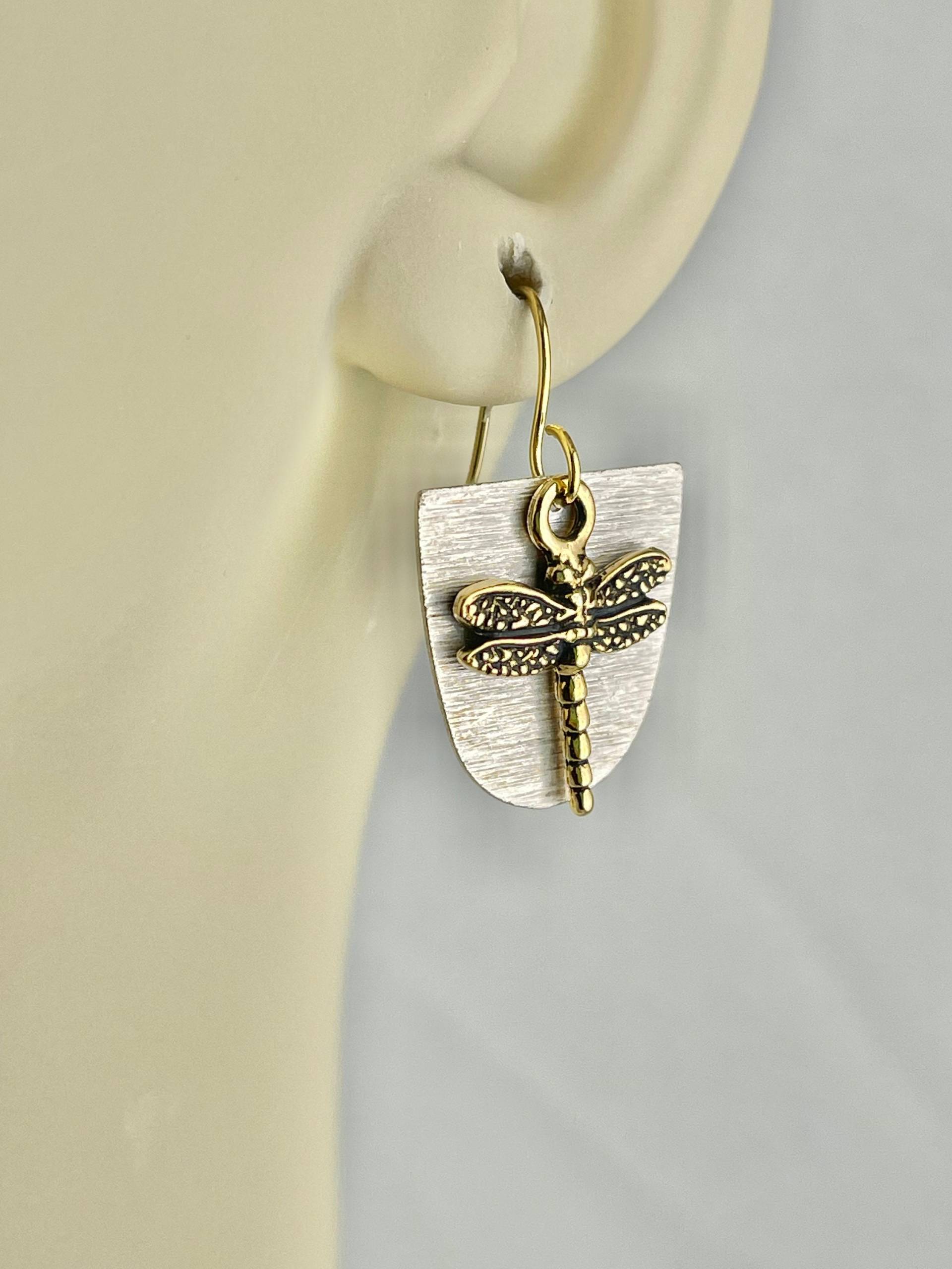 Libellen Ohrringe, Gold Antik Silber Mixed Metal Ohrringe Libellen Ohrringe, Gold Antik Silber Mixed Metal Ohrringe von Scafati