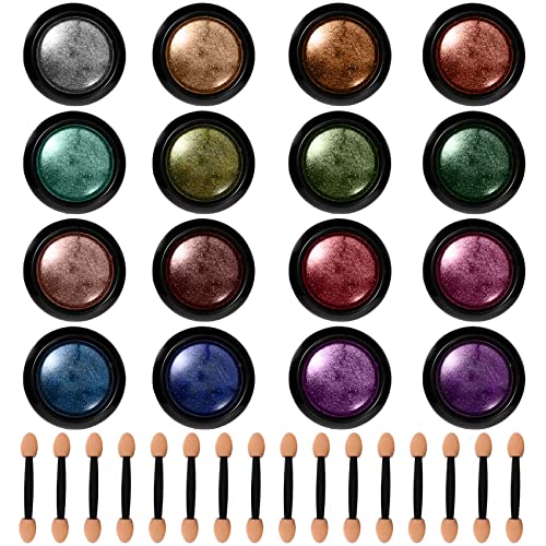 Scalewbin 16 GläSer Chrom Nagel Pulver Metallisch Nagel Kunst Puder Effekt ManiküRe Pigment mit 16 StüCke Lidschatten Sticks von Scalewbin