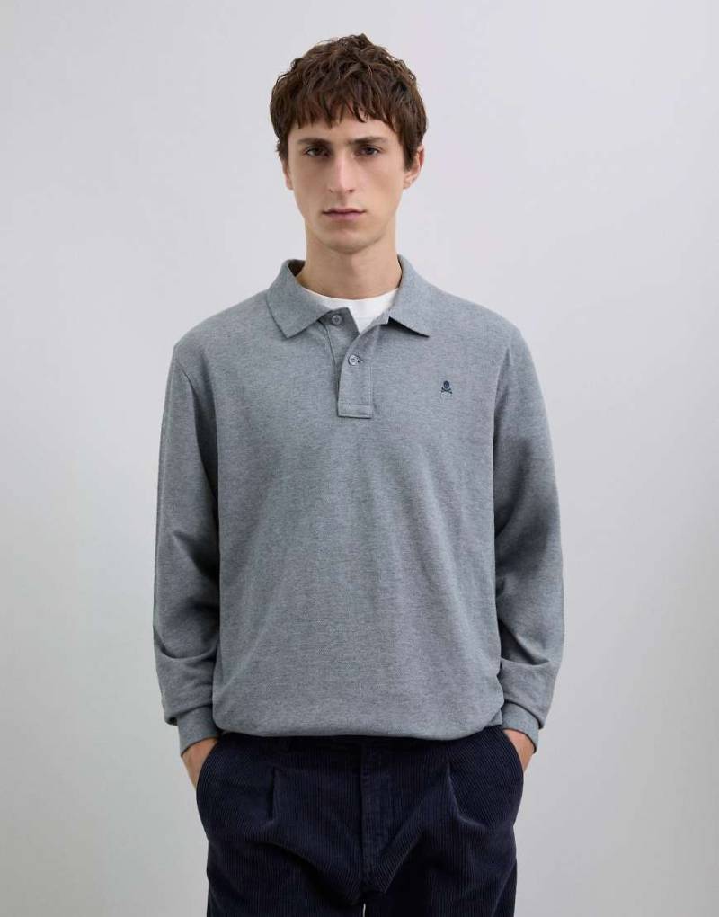 Scalpers - Basic OE - Langärmliges Polohemd in Grau von Scalpers