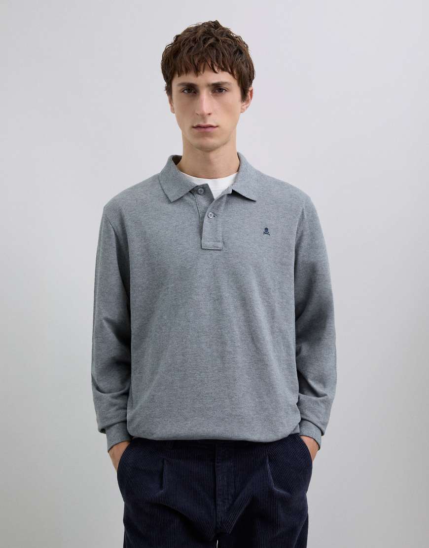 Scalpers - Basic OE - Langärmliges Polohemd in Grau von Scalpers