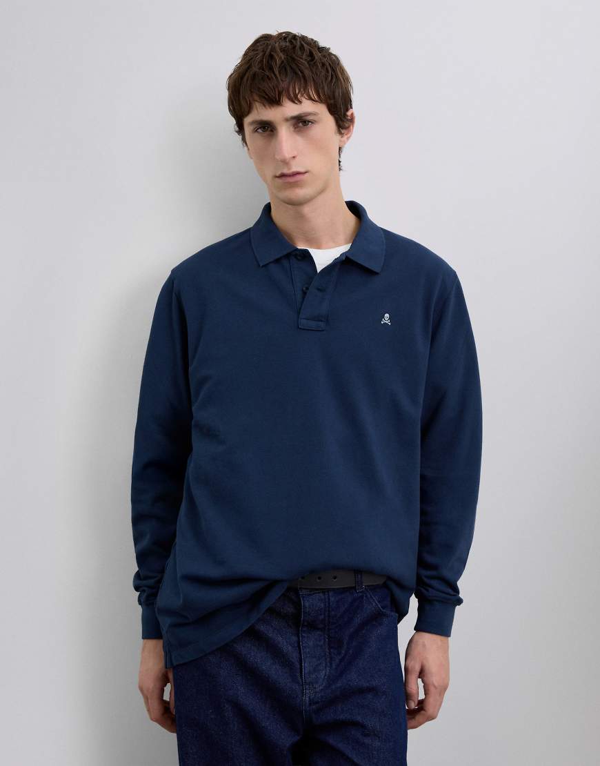 Scalpers - Basic OE - Langärmliges Polohemd in Marineblau von Scalpers