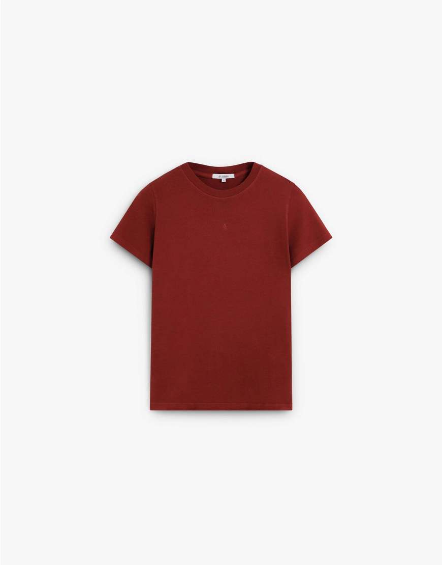 Scalpers - Basic-T-Shirt in Dunkelrot mit mittigem Totenkopfmotiv von Scalpers