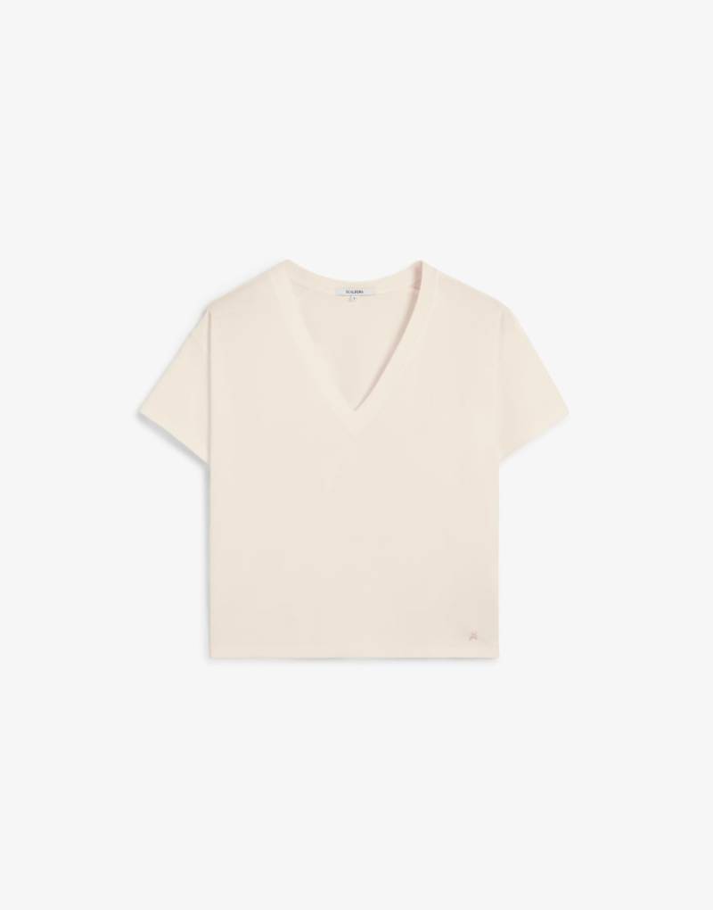 Scalpers - Basic-T-Shirt in Ecru mit V-Ausschnitt und Totenkopfmotiv-Neutral von Scalpers