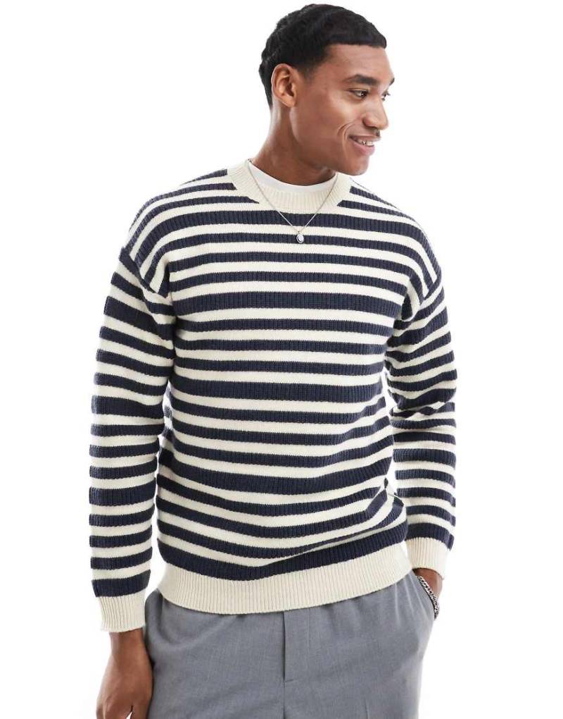 Scalpers - Bauck - Gestreifter Strickpullover in Creme mit Streifen im Trikot-Look-Weiß von Scalpers