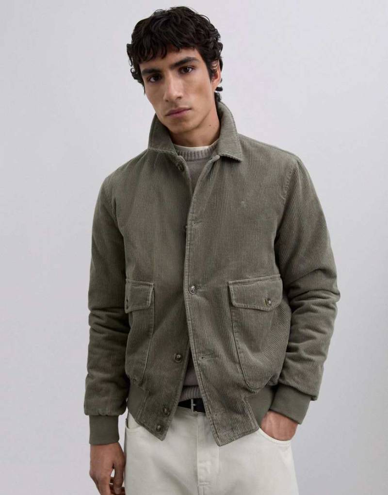 Scalpers - Bomberjacke aus Cord in hellem Khaki-Grün von Scalpers