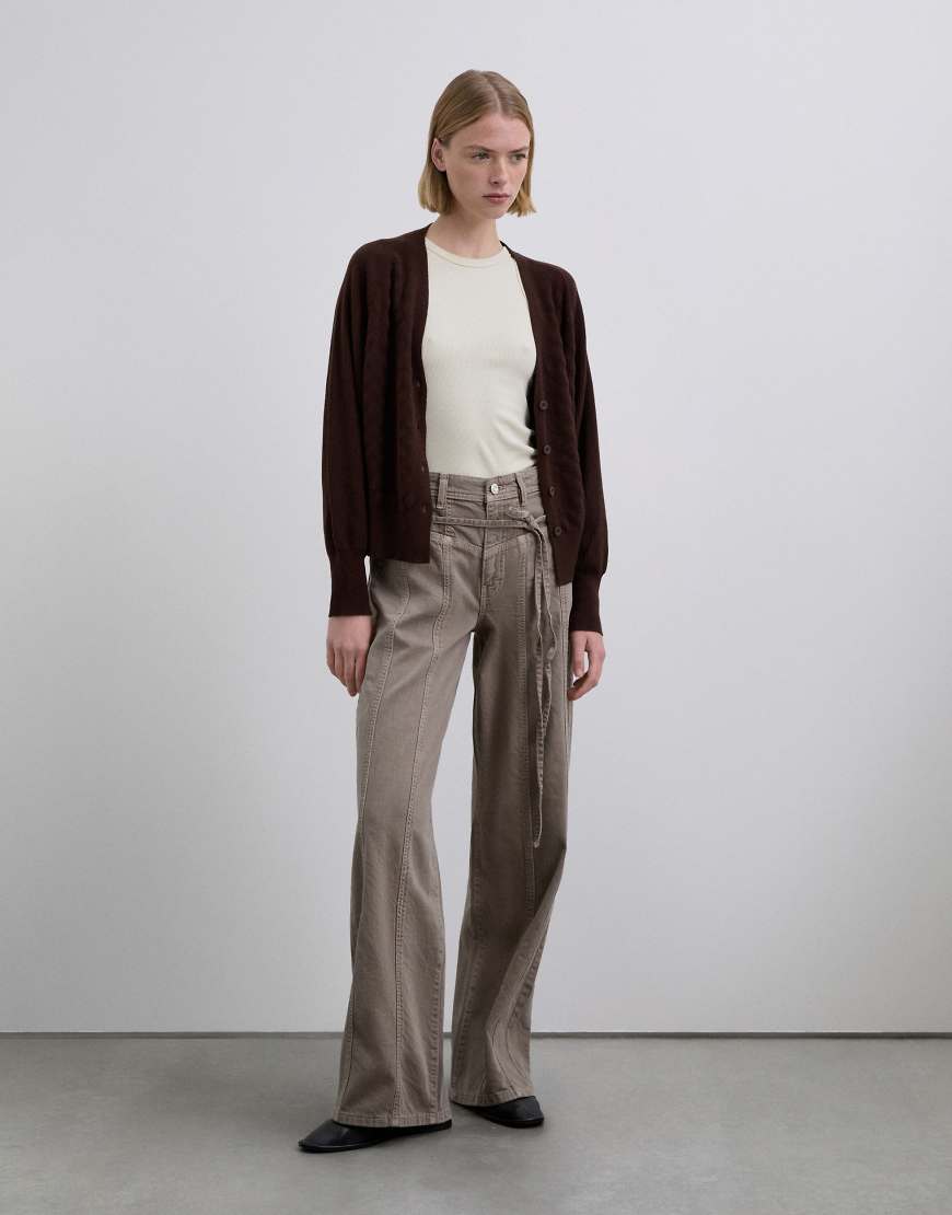 Scalpers - Denim-Hose in Taupe mit Ziernaht und Bindegürtel-Neutral von Scalpers