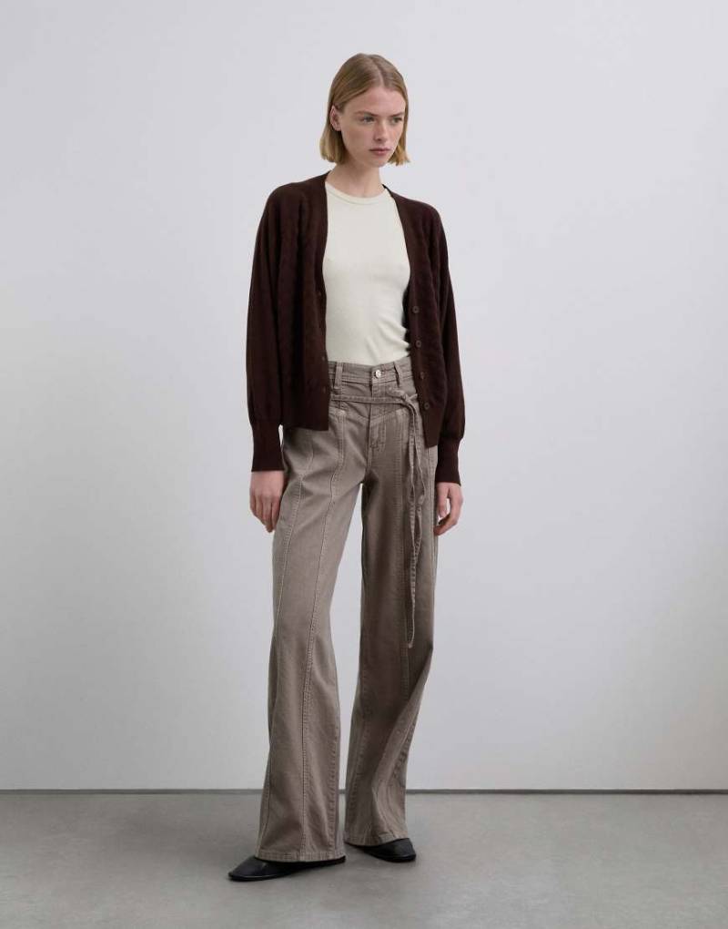 Scalpers - Denim-Hose in Taupe mit Ziernaht und Bindegürtel-Neutral von Scalpers