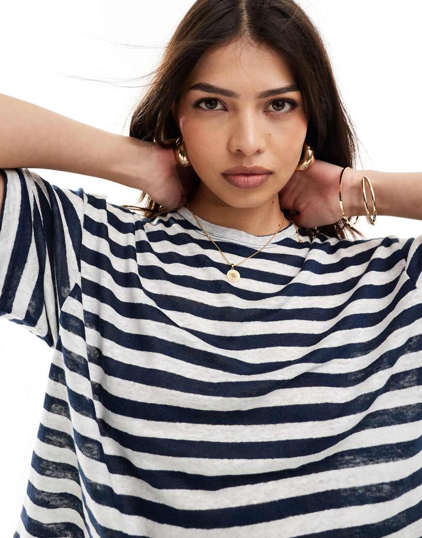 Scalpers - Gestreiftes T-Shirt aus Leinen in Blau-Marineblau von Scalpers