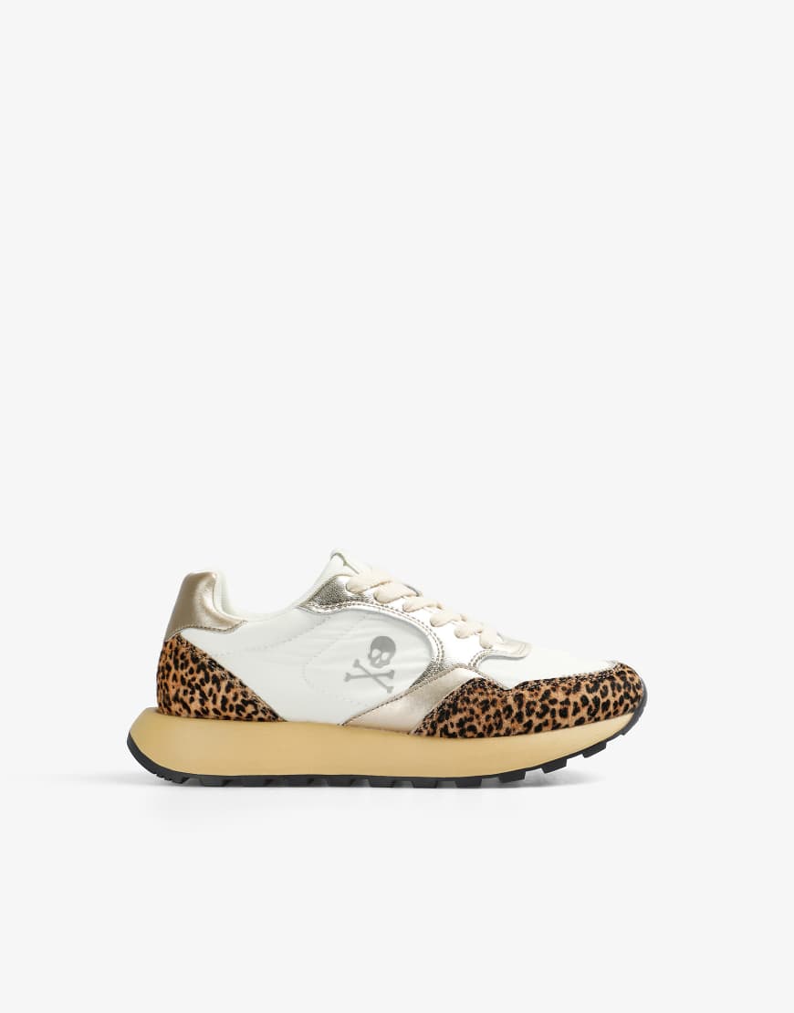 Scalpers - Gina - Sneaker in Wollweiß/Animal-Print-Bunt von Scalpers