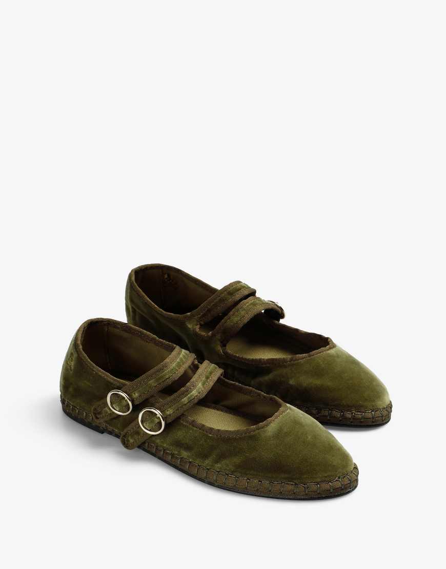 Scalpers - Hausschuhe aus Samt in Khaki mit Doppelriemen-Grün von Scalpers