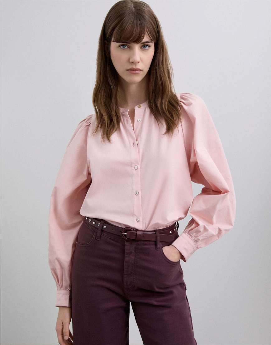 Scalpers - Hemdbluse aus Popeline in Blassrosa mit Puffärmeln von Scalpers