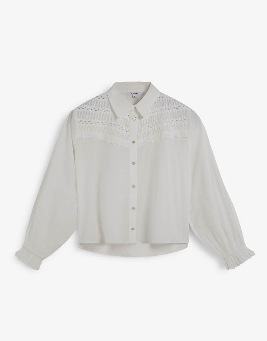Scalpers - Hemdbluse in Weiß mit Faltendetails und Besatz von Scalpers